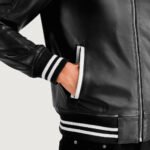 Pascal Black Leather Varsity Jacket - Image 3