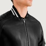Pascal Black Leather Varsity Jacket - Image 6