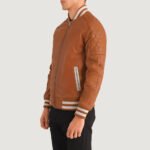 Pascal Tan Brown Leather Varsity Jacket - Image 2