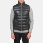 Reeves Black Leather Puffer Vest - Image 4