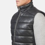 Reeves Black Leather Puffer Vest - Image 6