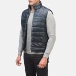 Reeves Blue Leather Puffer Vest - Image 2