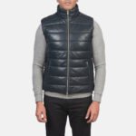 Reeves Blue Leather Puffer Vest - Image 4