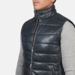 Reeves Blue Leather Puffer Vest - Image 6