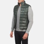 Reeves Green Leather Puffer Vest - Image 2