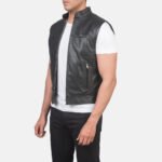 Roland Black Leather Biker Vest - Image 2
