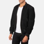 Shane Black Suede Bomber Jacket - Image 2