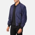 Shane Blue Suede Bomber Jacket - Image 2