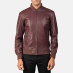 Shane Maroon Leather Bomber Jacket - Image 4