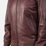Shane Maroon Leather Bomber Jacket - Image 6