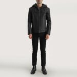 Spratt Black Hooded Leather Jacket - Image 4