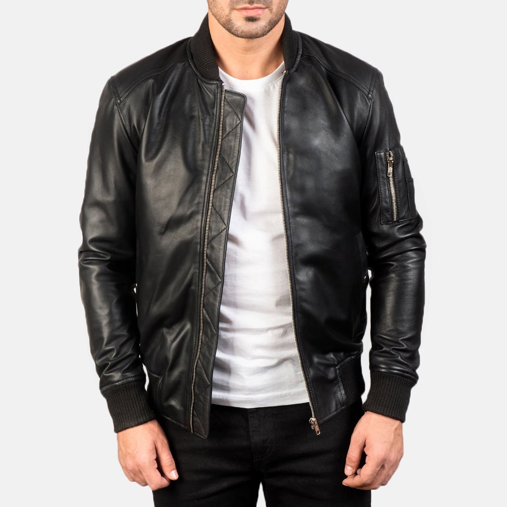 Men_s_Sven_Black_Leather_Bomber_Jacket-3_2a1a52a1-f421-4940-8b48-6cc2972207d4_1024x1024.jpg Bomia Ma-1 Black Leather Bomber Jacket - Image 1