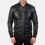 Bomia Ma-1 Black Leather Bomber Jacket - Image 4