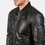 Bomia Ma-1 Black Leather Bomber Jacket - Image 6