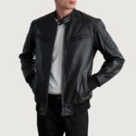Sven Black Leather Bomber Jacket - Image 3