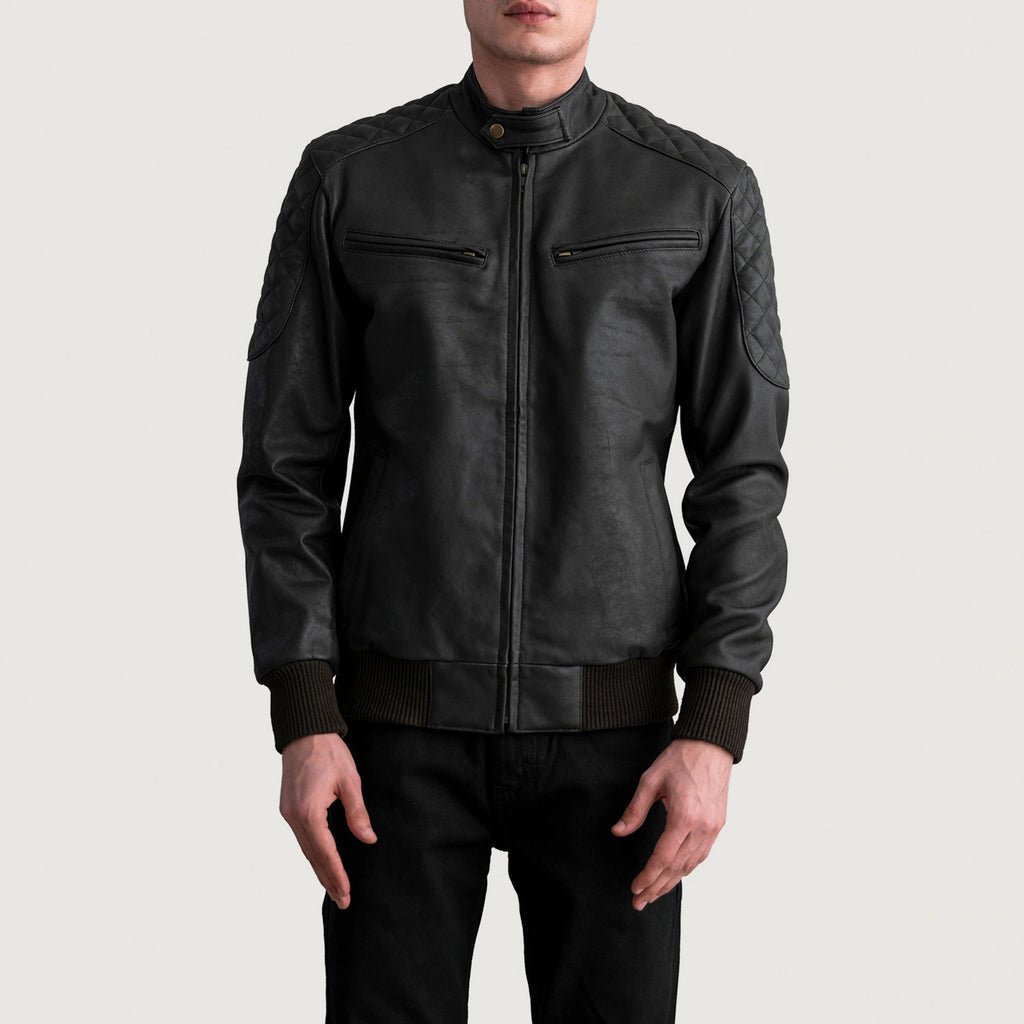 Sven Tumbled Brown Leather Bomber Jacket - Image 3