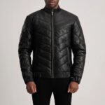 Travis Black Leather Puffer Jacket - Image 4