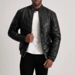 Travis Black Leather Puffer Jacket