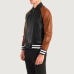 Walton Black & Brown Leather Varsity Jacket - Image 2