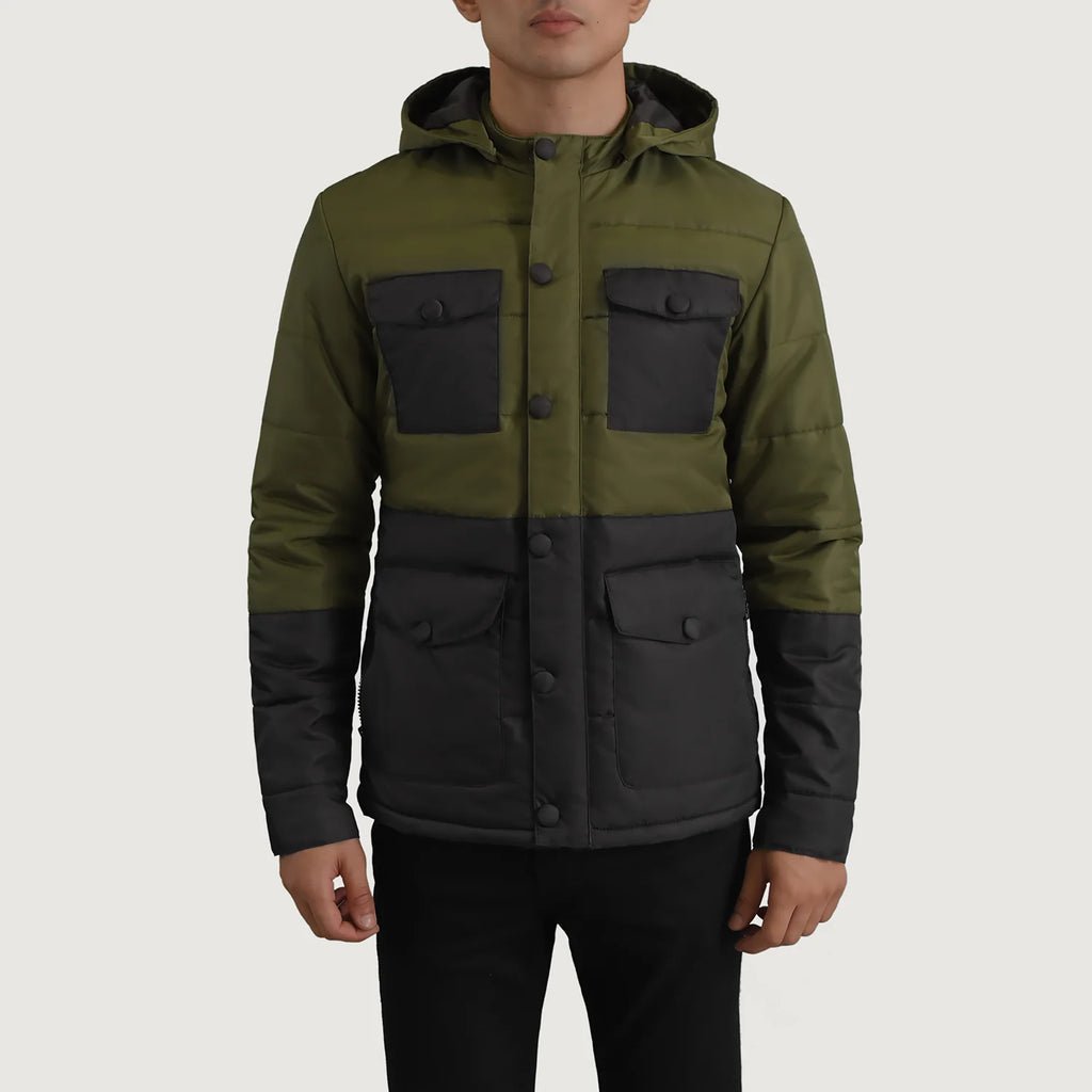 Wayne Black & Green Hooded Puffer Jacket - Image 4