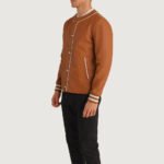 Willis Tan Brown Leather Varsity Jacket - Image 2