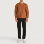 Willis Tan Brown Leather Varsity Jacket - Image 3