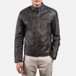 Rustic Brown Leather Biker Jacket - Image 3