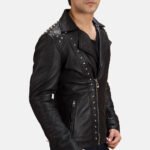 Black Studded Leather Biker Jacket - Image 2