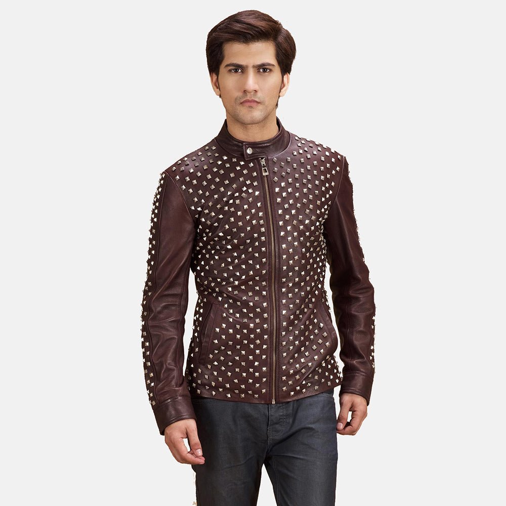 Blix Bono Maroon Leather Biker Jacket - Image 1