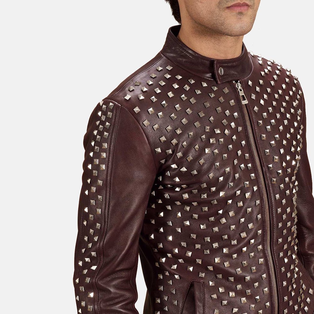 Blix Bono Maroon Leather Biker Jacket - Image 4