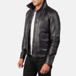 Columbus Black Leather Bomber Jacket - Image 2
