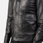 Columbus Black Leather Bomber Jacket - Image 6