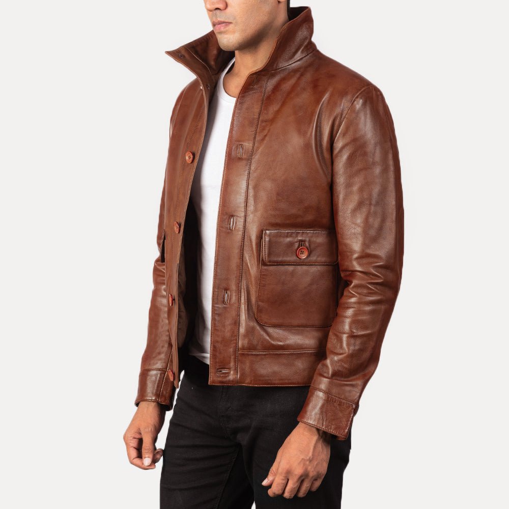 Columbus Brown Leather Bomber Jacket - Image 2