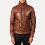 Columbus Brown Leather Bomber Jacket - Image 3