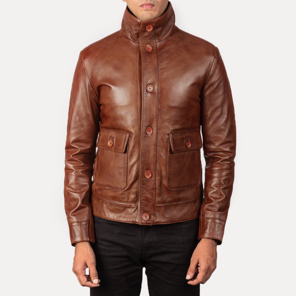 Columbus Brown Leather Bomber Jacket - Image 3