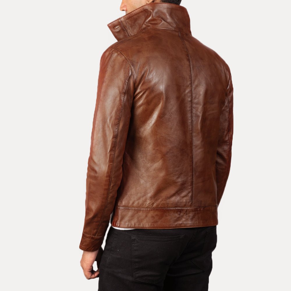 Columbus Brown Leather Bomber Jacket - Image 5