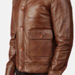 Columbus Brown Leather Bomber Jacket - Image 6
