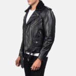 Furton Black Leather Biker Jacket - Image 2
