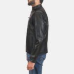 Rustic Black Leather Biker Jacket - Image 3