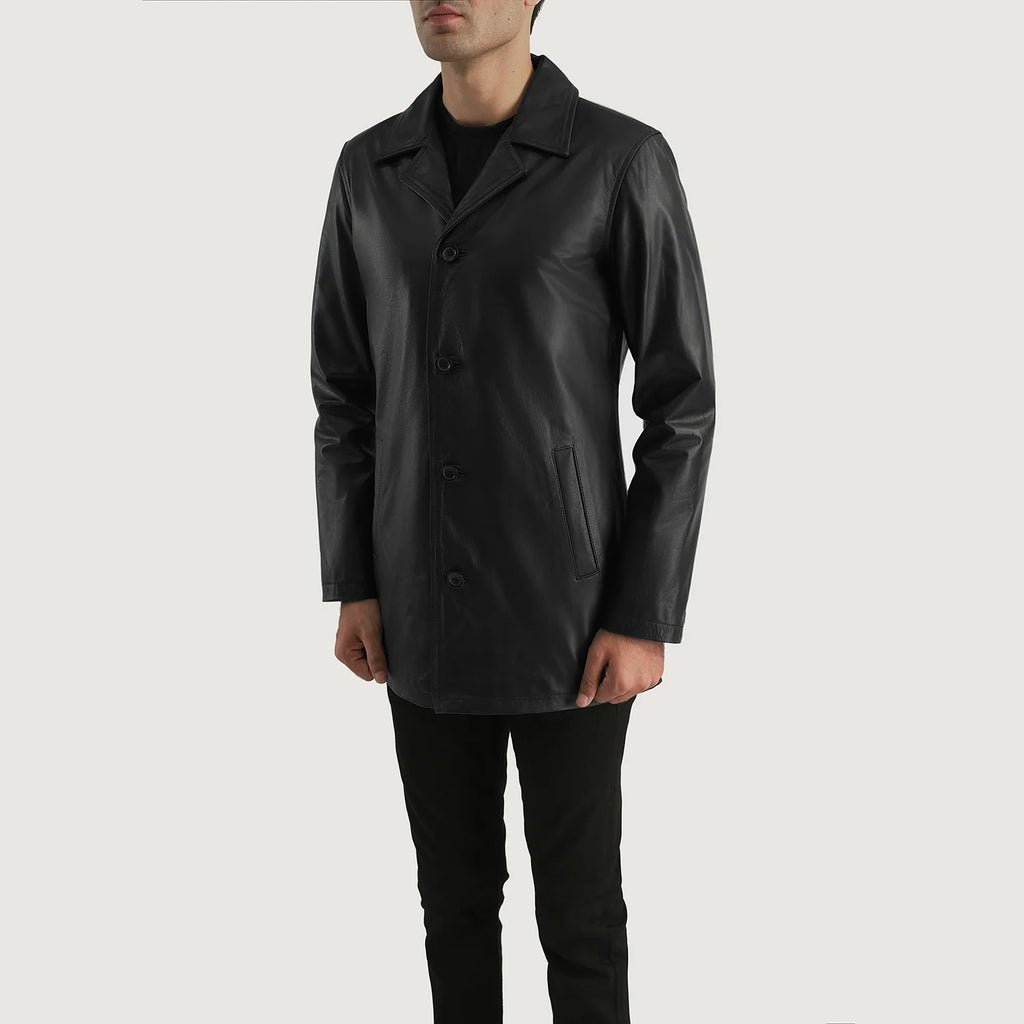 Urban Slate Black Leather Coat - Image 4