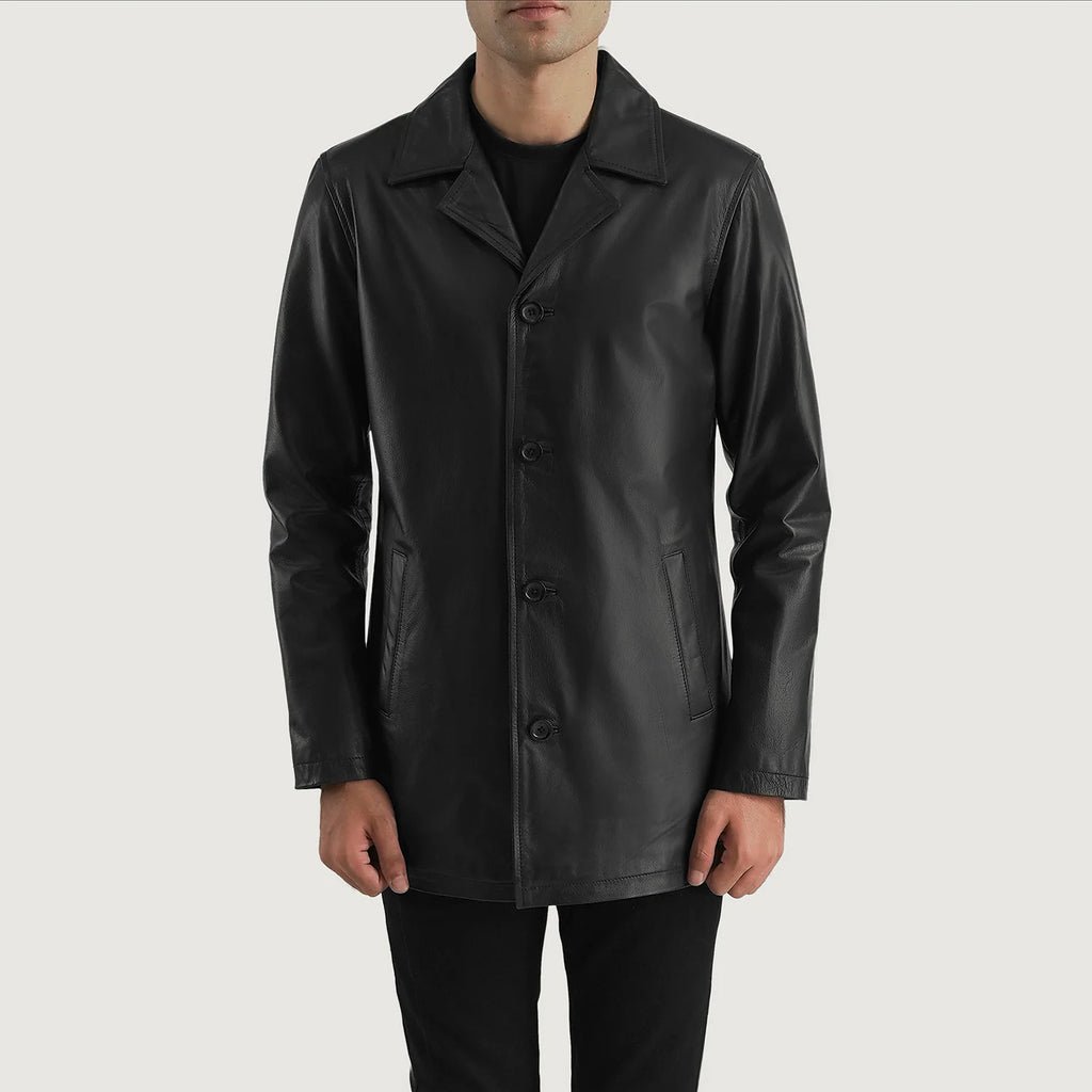 Urban Slate Black Leather Coat - Image 1