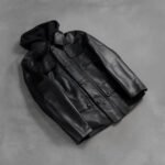 Moulder Hooded Black Leather Jacket - Image 7