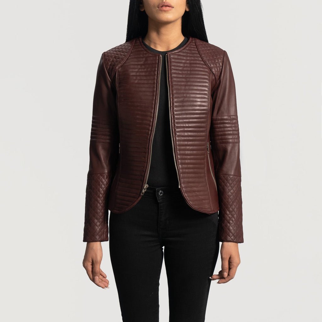 Nexi Quilted Maroon Leather Jacket - Image 3