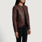 Nexi Quilted Maroon Leather Jacket - Image 2