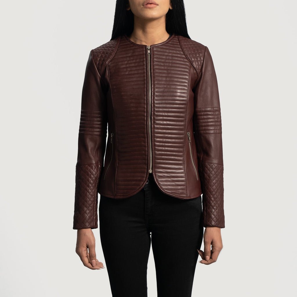 Nexi Quilted Maroon Leather Jacket - Image 1