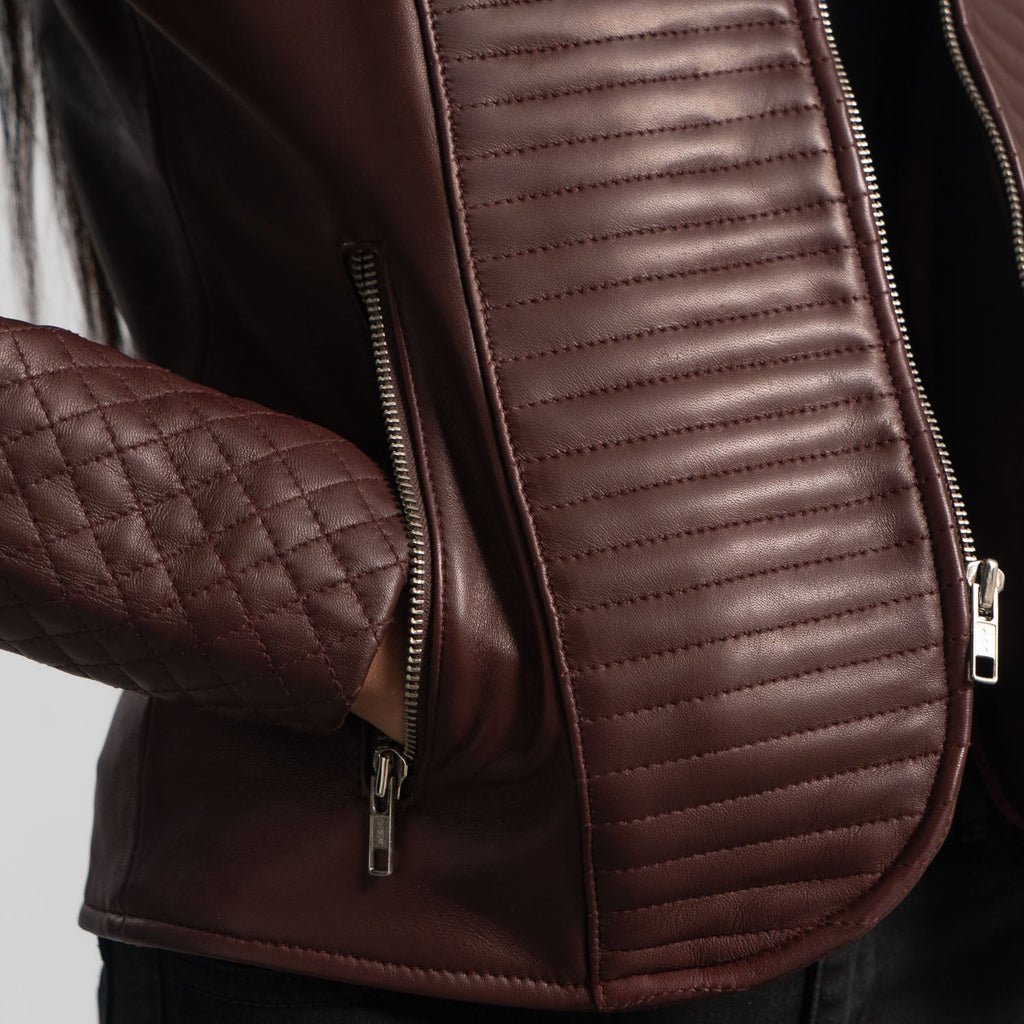 Nexi Quilted Maroon Leather Jacket - Image 6