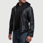 Highschool Black Hooded Leather Jacket - Image 2
