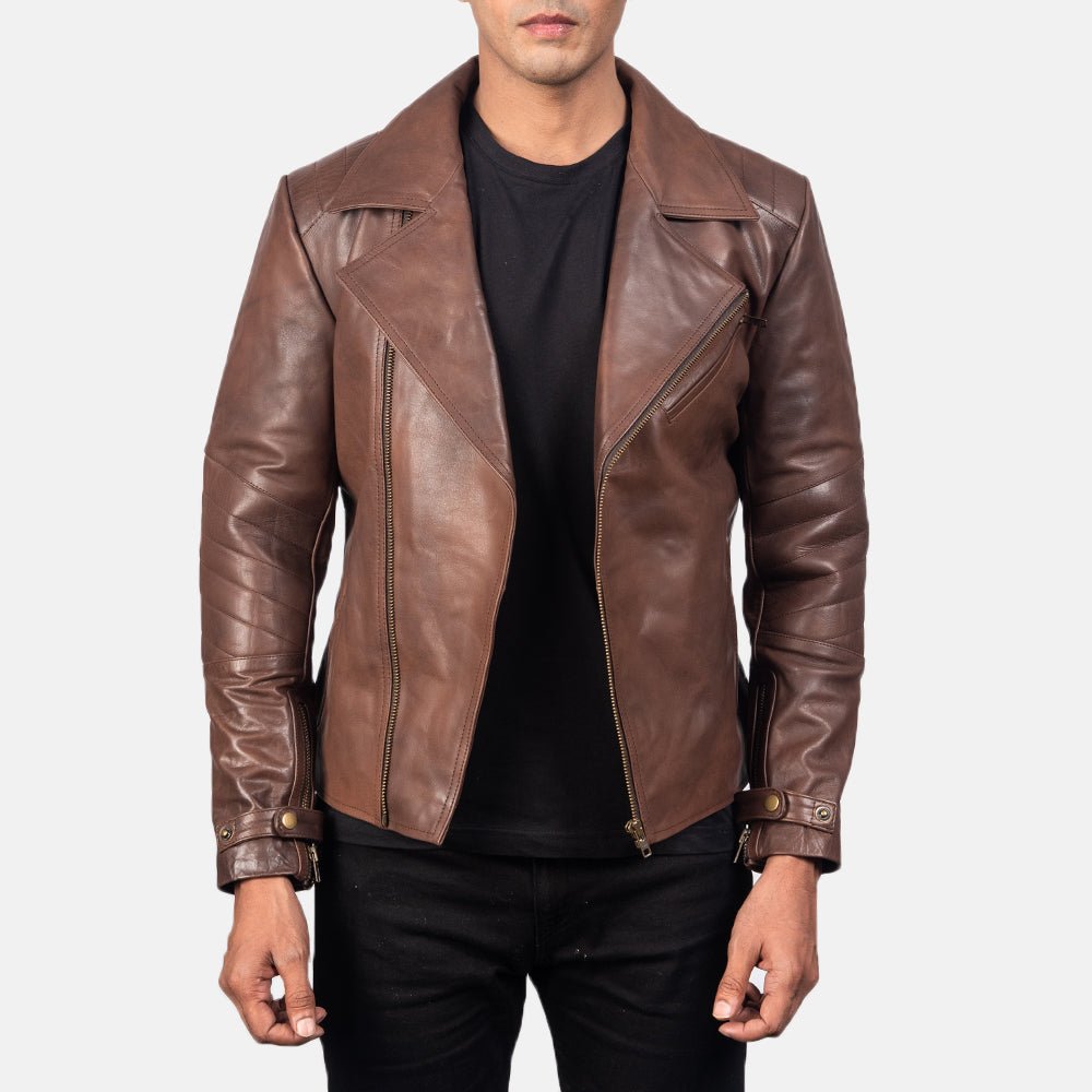 Raiden Brown Leather Biker Jacket - Image 1
