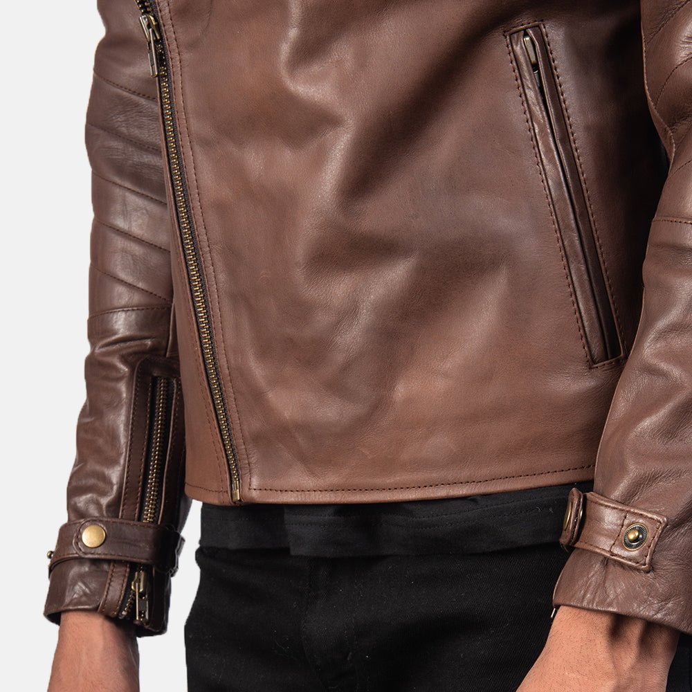 Raiden Brown Leather Biker Jacket - Image 6