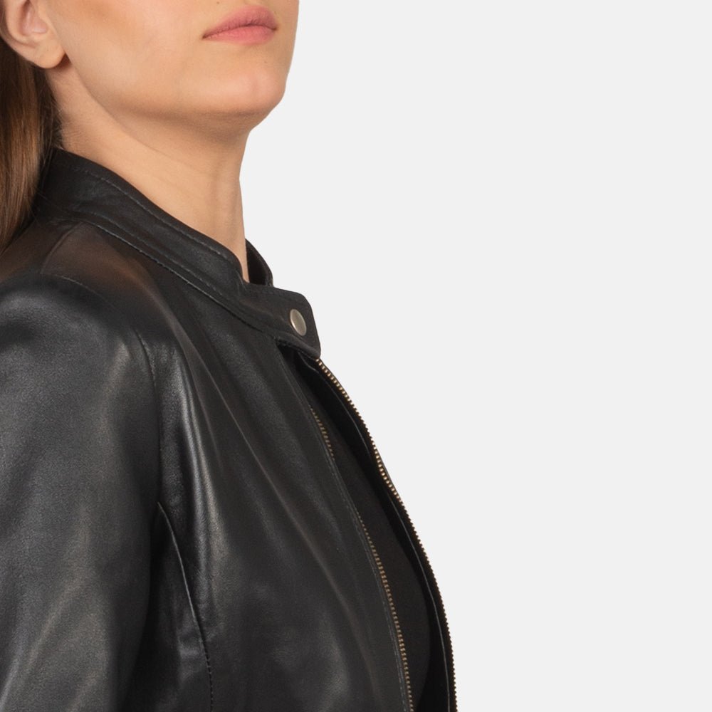 Rave Black Leather Biker Jacket - Image 6